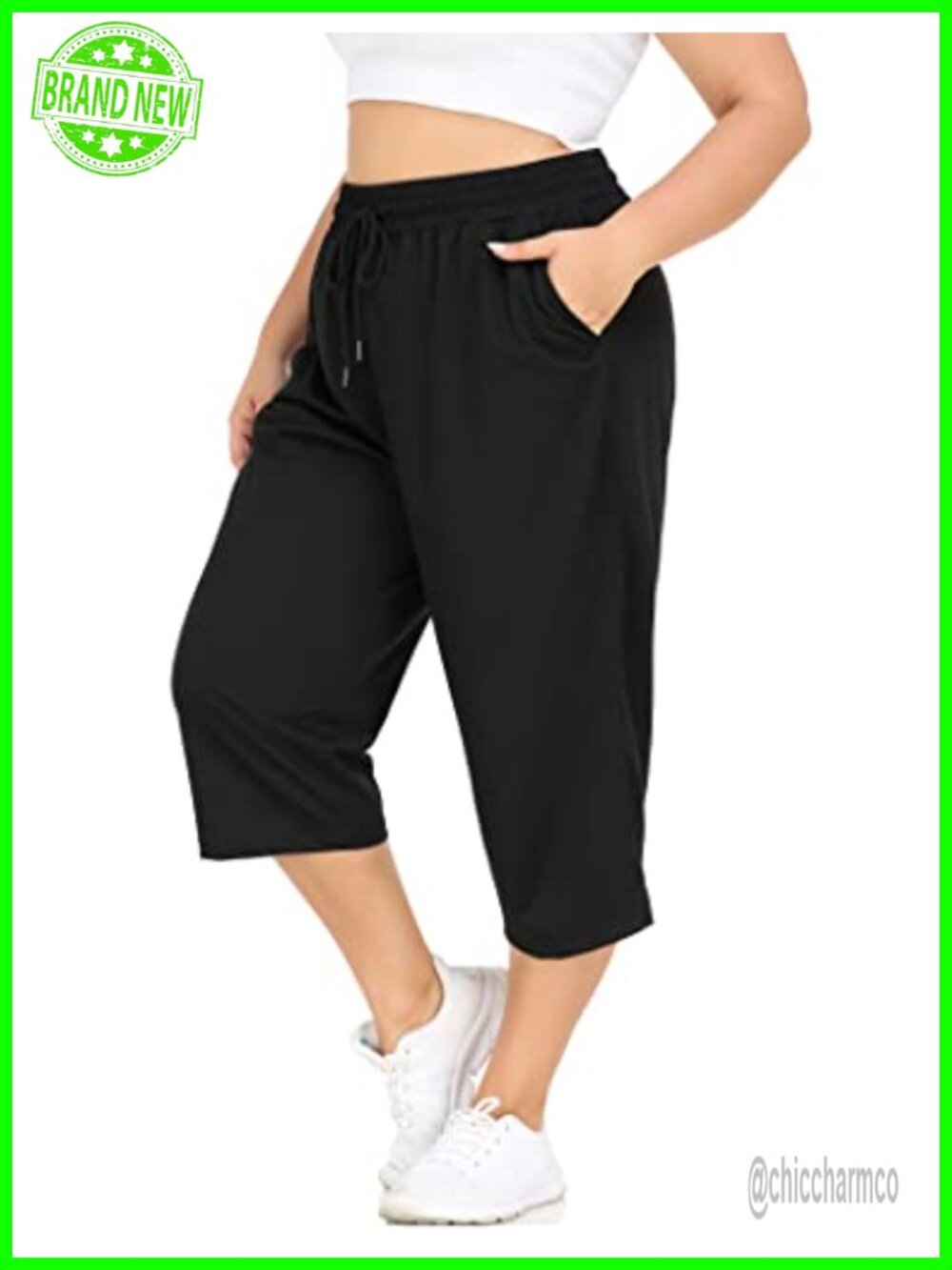 Plus Size Capri Yoga Pants with Pockets Drawstring Loose Fit